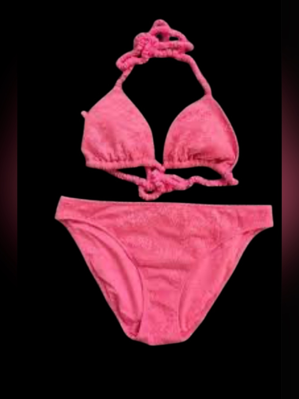 aerie neon hot pink 2 pc bikini set string ties lace overlay Triangle Top Womans